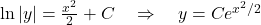 \ln |y| = \frac{x^2}{2} + C \quad \Rightarrow \quad y = C e^{x^2/2}